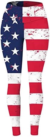 4 de julho Alta de cintura de cintura para mulheres bandeira dos EUA Running Leggings Ultra Mold Brughed Elastic Athletic Gym calças