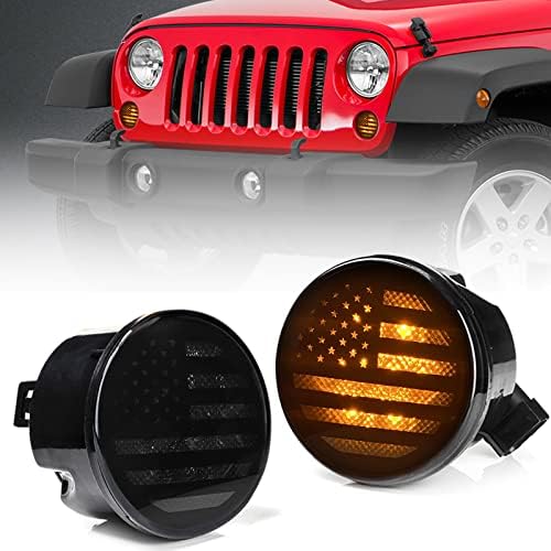 Dkmght Turn Signal Lights for Wrangler JK JKU, Lens de fumaça Amber Led Led Front Grill Luzes de estacionamento para