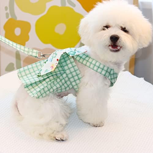 Vestido de arnês de cães xadrez de bagkcopp com coleira, colete de chicote de gato com anel D, roupas de cachorro para andar para cachorros