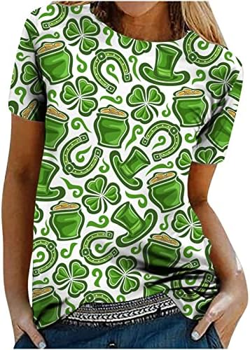 Slim Short St Patricks Day Day Womens Manga curta Crew pescoço letra de flores impressa camiseta top tampo de manga curta para