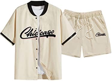 Cozyease letra masculina impressão gráfica de colar de beisebol camisas com shorts de cintura de cordão