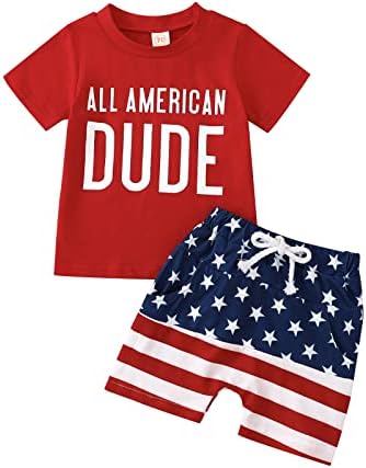 Duanyozu Baby Boy 4 de julho Roupa USA Letter Impressão de manga curta Camiseta Top Top Casual Setent Set Summer Summer