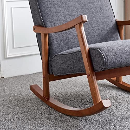 Cadeira de balanço de madeira sxymkj home com almofadas de tecido móveis ao ar livre em interior cinza