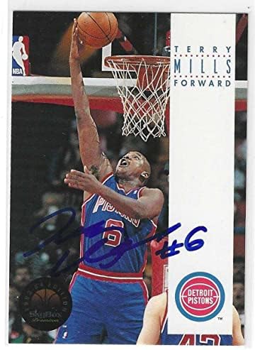 Terry Mills assinou 1993/94 Sky Box Card 68 Detroit Pistons - Cartões autografados de basquete