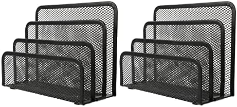 Cabilock 4pcs Black Metal Iron Rack, seção de documentos Arquivos de aço Organizador de mesa de prateleiras duráveis, Accessórios