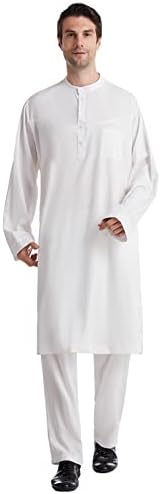Camisas de treino de masculino de verão masculino de botão do meio casual para baixo bolso de túnica muçulmana calça de