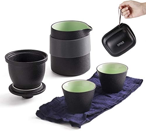 Viagem Ceramic Tea Pot Set com Tea Infuser Chinese Gung Fu Fu Bule, 1 Pote 2 Mini Copa Porcelana Bolsa Portátil para Office