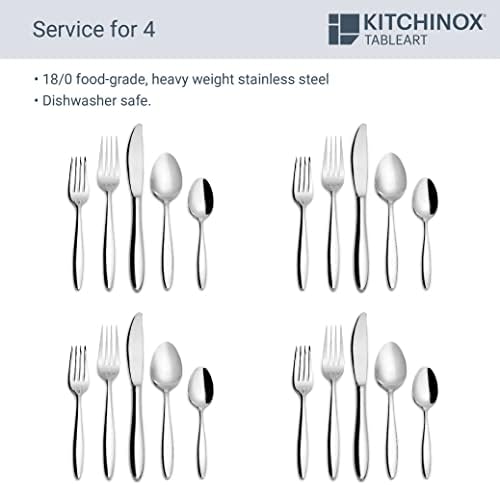 Kitchinox Triton, conjunto de talheres de aço inoxidável de 20 peças, serviço de talheres para 4