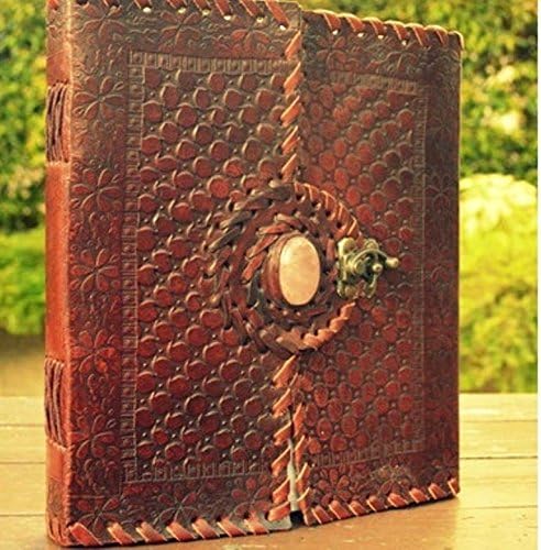 QualityArt Handmade Journal Grimoire Brown Leather Sketchbook Notebook Moonstone Brown Diário 10x8 Presentes de Natal