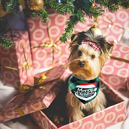 Hdnctl 4 pacote bandanas de cães de Natal, bandanas de cães xadrez de férias, cachecol de lenço de estimação reversível