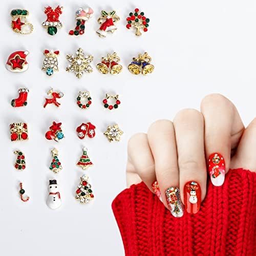 Arquumi [24 pacote] strass de unhas para o Natal, múltiplos elegantes árvores de neve brilhante em forma de neve, sinalização