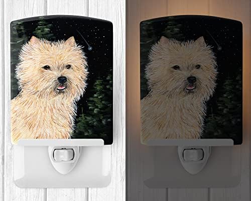 Tesouros de Caroline SS8502CNL Starry Night Night Cairn Terrier Ceramic Night Light, Compact, Ul certificado, ideal para quarto, banheiro, viveiro, corredor, cozinha, cozinha,