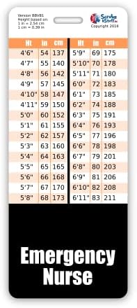 Crachado de enfermagem de emergência Buddy Vertical com gráficos de conversão de altura e peso