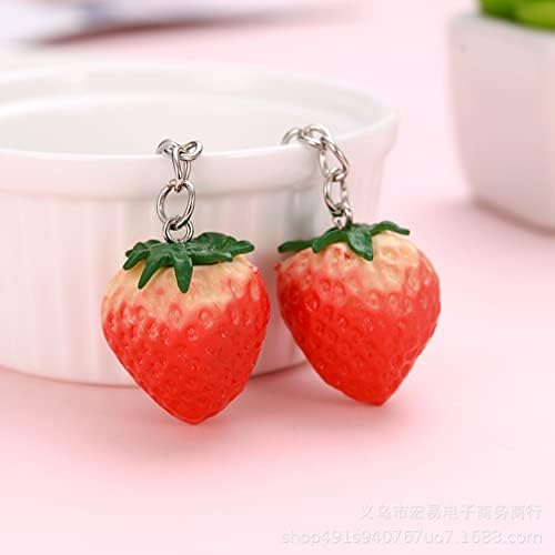 Presentes das mulheres Kisangel 4pcs Red Strawberry Keychain Plástico Fruta Anel Decorativo Frutas Artificiais Tecking