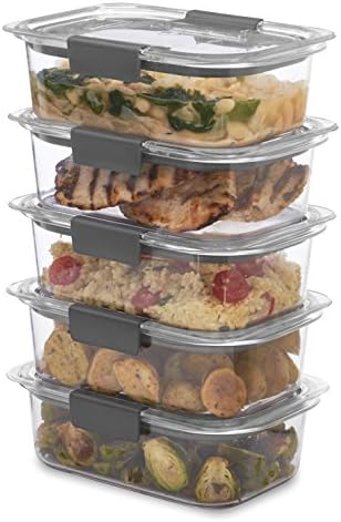 Relbermaid Brilliance Pantry Organiza e recipientes de armazenamento de alimentos, conjunto de 10 e contêiner de armazenamento de alimentos de brilho, BPA Plástico livre, médio, 3,2 xícara, 5 pacote, transparente