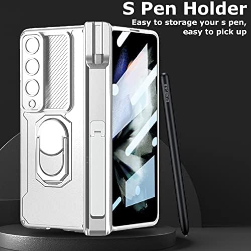 YQODSZ para Samsung Galaxy Z Fold 3 Case com S Pen Solder, [Tampa da câmera deslizante] Tampa com tudo incluído embutido na tela Protetor