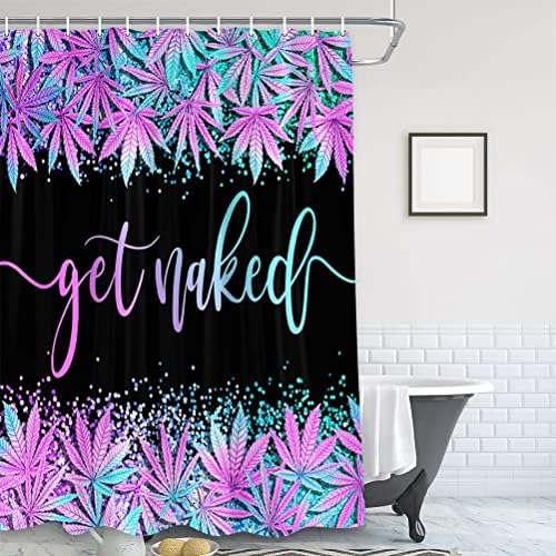 Obtenha cortina de chuveiro floral nu, folhas de cannabis coloridas de trippy em cortinas de chuveiro de confete