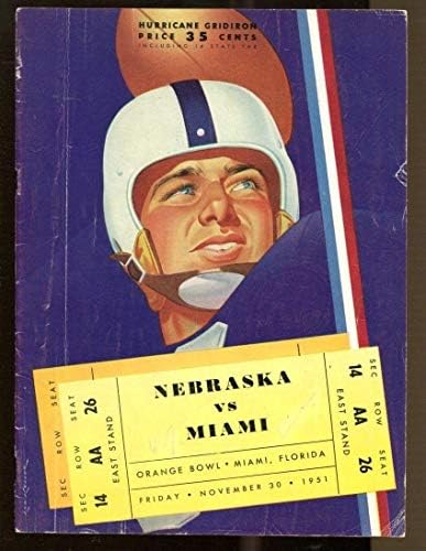 1951 Nebraska/Miami Football Program 11/30 Ex 40381 B3 - Programas da faculdade