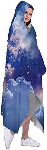 Espaço grande cobertor com capuz vestível, vista para o céu mágico com estrela e nuvens tema milagroso celestial mundial