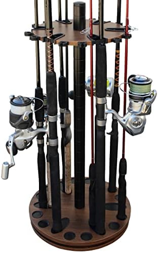 Rush Creek Creations Walnut escuro 24 redondo rack de vara de pesca - suporte do poste de pesca sem montagem de ferramentas