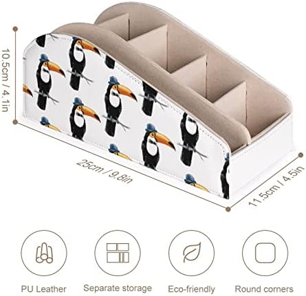 Suporte de controle remoto de toucanos desenhados à mão com 6 Compartamentos PU CAIXA DE ARGANIZADOR DE Mesa de couro PU Caixa de