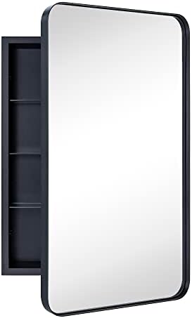 Vana Nala Matt preto 20x30 '' Aço inoxidável emoldurado armário de remédios para banheiro com espelho armário de remédios retângulo arredondado