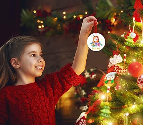 Whatsign Unicorn Christmas Ornament 2021 Eu acredito que ornamentos para a árvore de Natal, decorações coloridas de ornamentos de Natal do Rainbow Unicorn para meninas mulheres amigas