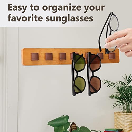 Organizador de óculos de sol Weiguzc com 7 tiras de couro, óculos de sol de madeira armazenamento, rack de suporte para óculos montados na parede para exibição de óculos ＆ Decoração