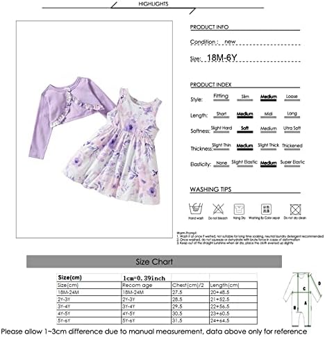 Damohony Toddler Baby Girls Dress and Cardigan Floral Dress e Bolero Shrug Spring Dress Summer Dress Conjunto de 18 meses