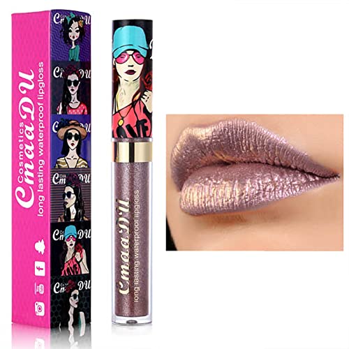 Lip Glaze Stain Lipstick líquido 11 Cores Metallic Glitter Shimmer Lip Lip Gloss aveludado hidratante antiaderente Não é fácil