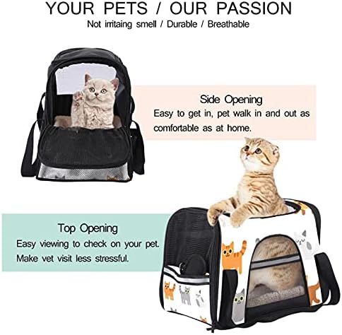 Portador de animais de estimação Diferentes desenhos animados gatos geométricos padrão de viagem de animais de estimação para gatos, cães de cachorro confortável portátil