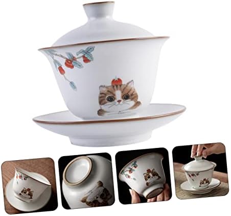 Nolitoy 4 conjuntos fofos gato ru ware ware xícara de viagem expresso copo doméstico kung fu copo de chá de tanque de tanque de cerâmica
