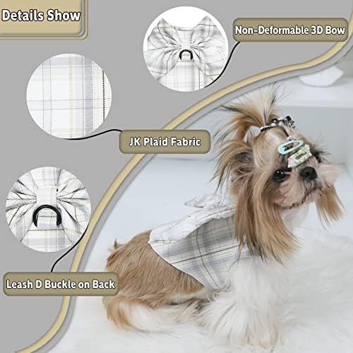 Arnês de cães e colarinho msheen para cães pequenos e gatos feitos de tecidos xadrezes personalizados confortáveis, arco 3D artesanal
