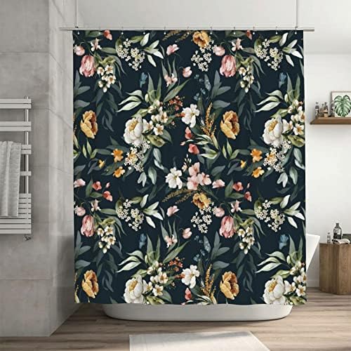 Cortina de chuveiro floral e floral preto de Ohocut, abstrato cortinas de chuveiro aquarela de aquarela para banheiro, cortinas
