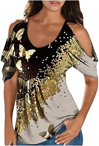 Ladies Butterfly Print Top Crew Neck Spandex Bloups
