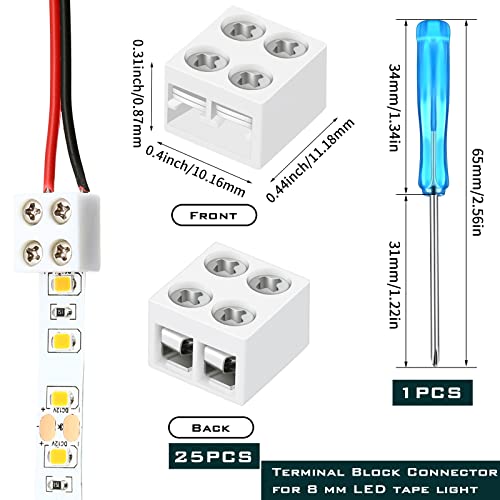 25 pacote de fita de fita LED de 25 pacote Os conectores do terminal do parafuso apertaram 2 pinos de 8 mm de conector