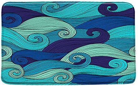 Ocean Bath Bath tapete abstrato listras azuis linhas macias temas náuticas praia ondulação de verão verde tropical retro surfa turquesa banheiro banheira de banheira no tapete interno com forro 17,7 x 29,5 polegadas