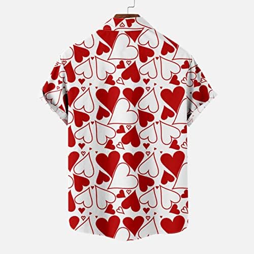 Camisas masculinas Dia dos namorados Love Heart Print Tops fofos homens homens de manga curta camiseta superior de botão casual para baixo com bolso