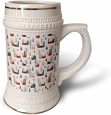 3drose natal padrão de casas, árvores, neve e uma raposa vermelha em ... - 22oz de caneca