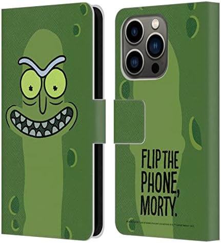 Designs de capa principal licenciados oficialmente Rick e Morty Pickle Rick 3ª temporada 3 Graphics Leather Livro da carteira de capa compatível com Apple iPhone 14 Pro