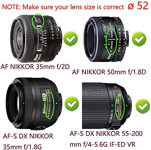 Tampa de tampa de lente de 52 mm compatível com Nikon D5300 D3300 com Nikkor AF-S 18-55mm lente, compatível com Canon R3 RP com RF 35mm f/1.8 Lente
