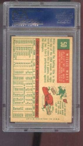 1959 Topps 50 Willie Mays São Francisco Giants PSA 6 Cartão de beisebol graduado MLB - Cartões de beisebol com lajes