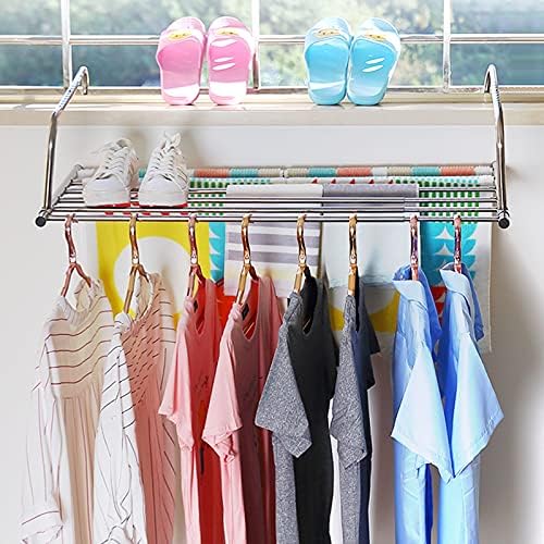 Ltlghy Rack de lavanderia dobrável Rack de secagem de aço inoxidável Racks pendurados com 10 engrenagens Rack de armazenamento de roupas ajustáveis ​​para interior externo, 68cm