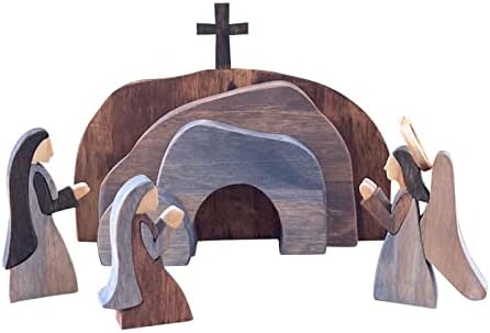 Pomobie Ressurrection Scerense Cenário da Ressurreição de Páscoa Decoração de madeira Decoração de Páscoa Ornamento