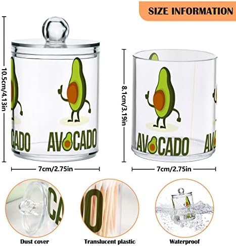 Yyzzh Avocado Icon Desenho de personagens de desenho animado no dispensador de suporte QTIP de 4 pacote para algodão Round Pads Floss 10 oz Jar de boticário Conjunto para organizador de maquiagem de armazenamento de banheiro Organizador de maquiagem