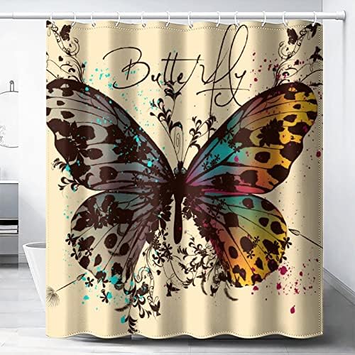 Ilustração da moda com cortina de chuveiro de borboletas, máquina lavável de pano de pano de póstia Decoração de privacidade
