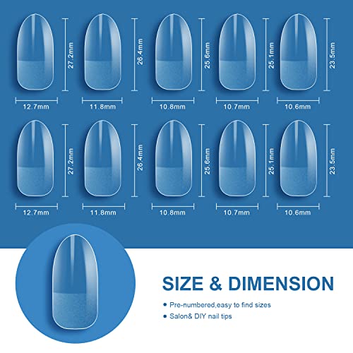 Kit de unhas falsas Mulheres de pregos de acrílico: Dicas de unhas de caixão claro oval para mulheres DIY French