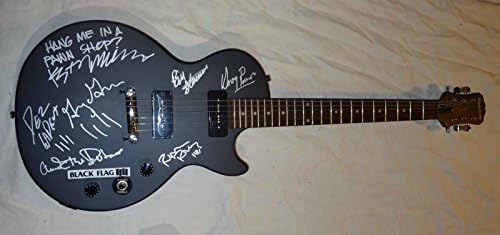 Guitarra autografada da bandeira preta assinada por 7 Rollins Ginn Stevenson JSA LoA BB02313