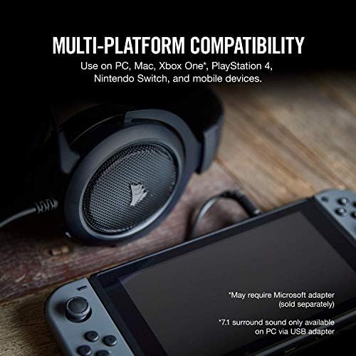 CORSAIR HS60 - 7.1 fone de ouvido de jogos de PC de som virtual de som virtual com fones de ouvido certificados por DAC - Discord - compatíveis com o switch Xbox One, PS4 e Nintendo - branco, 3,5 mm + USB 7.1