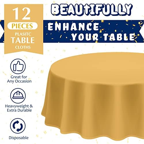 AMYLOVE 12 PCS Graduação Rodada de mesa de mesa de plástico descartável de 84 polegadas de mesa redonda à prova d'água para festas de graduação Banquet de banquete Uso externo interno
